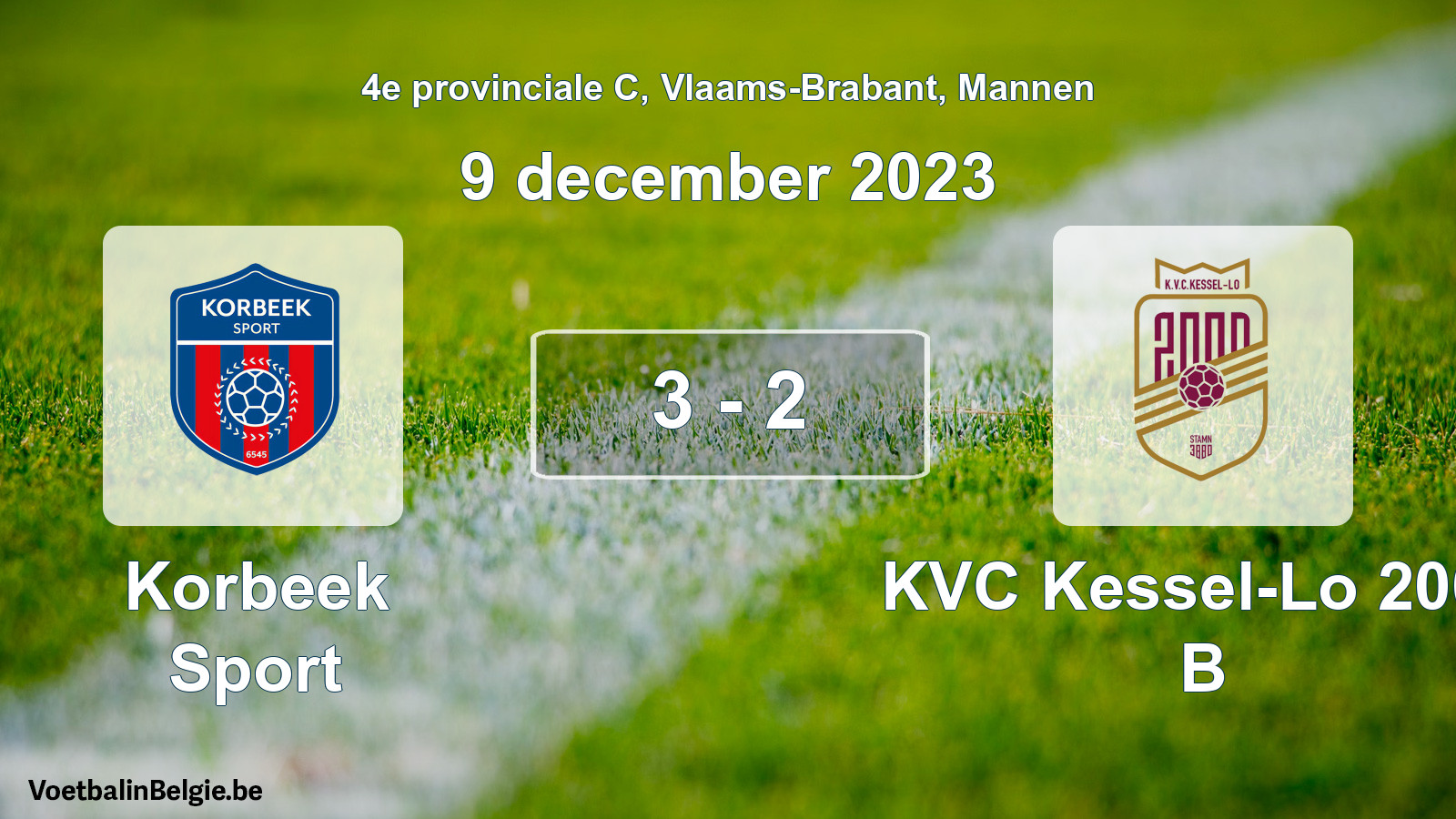 Gespeelde wedstrijd mannenvoetbal: Korbeek Sport - KVC Kessel-Lo 2000 B 3 - 2 (9 december 2023)