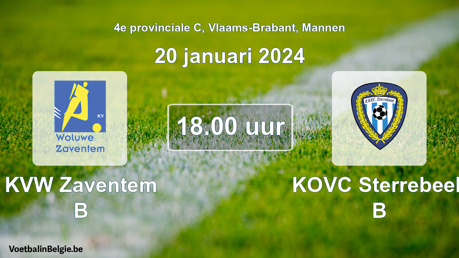 Geplande wedstrijd mannenvoetbal: KVW Zaventem B - KOVC Sterrebeek B (20 januari 2024)