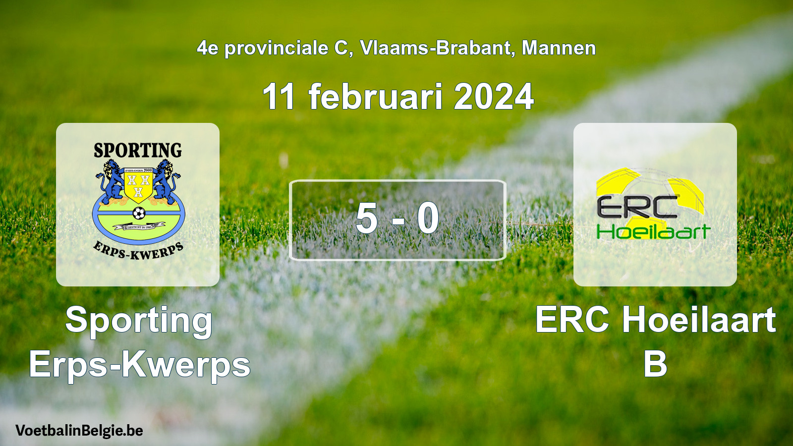 Gespeelde wedstrijd mannenvoetbal: Sporting Erps-Kwerps - ERC Hoeilaart B 5 - 0 (11 februari 2024)