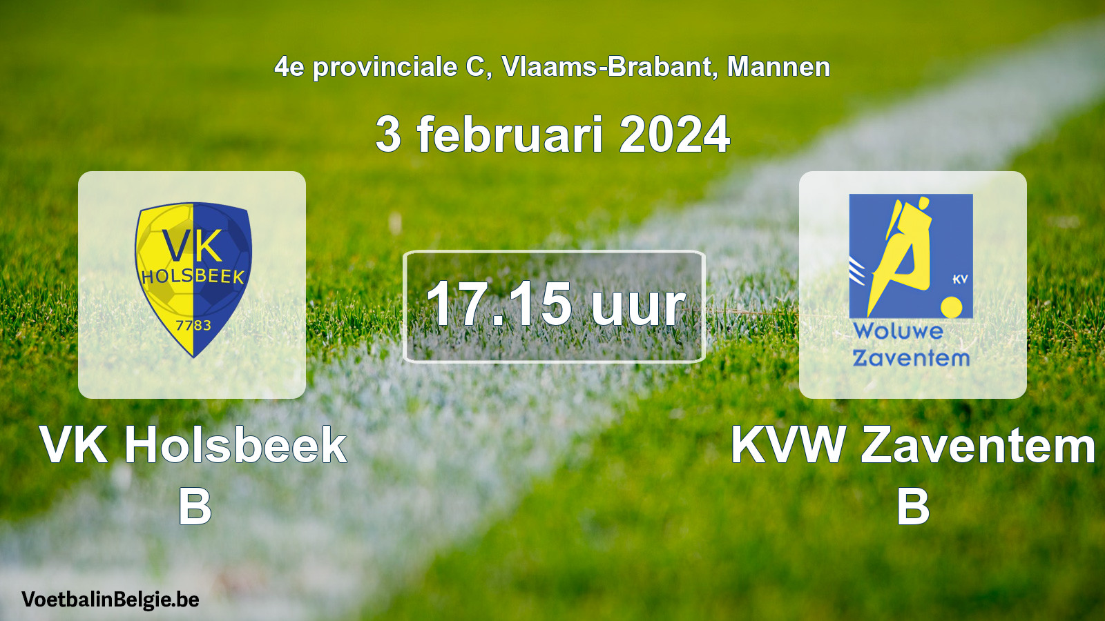 Geplande wedstrijd mannenvoetbal: VK Holsbeek B - KVW Zaventem B (3 februari 2024)