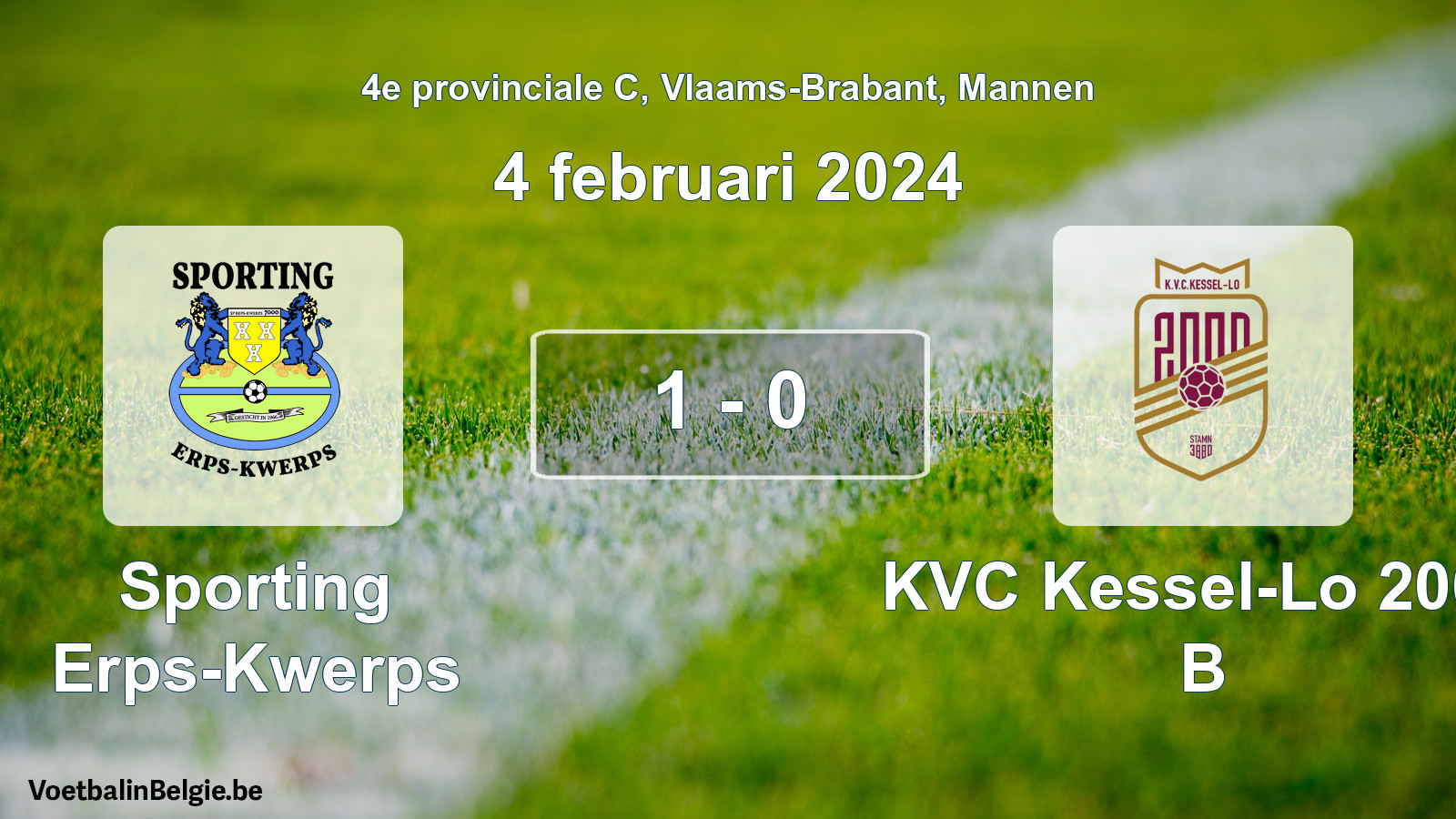Gespeelde wedstrijd mannenvoetbal: Sporting Erps-Kwerps - KVC Kessel-Lo 2000 B 1 - 0 (4 februari 2024)