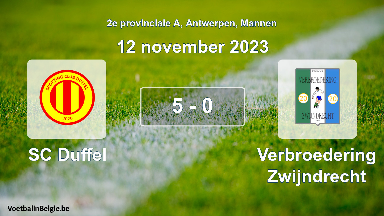 Gespeelde wedstrijd mannenvoetbal: SC Duffel - Verbroedering Zwijndrecht 5 - 0 (12 november 2023)