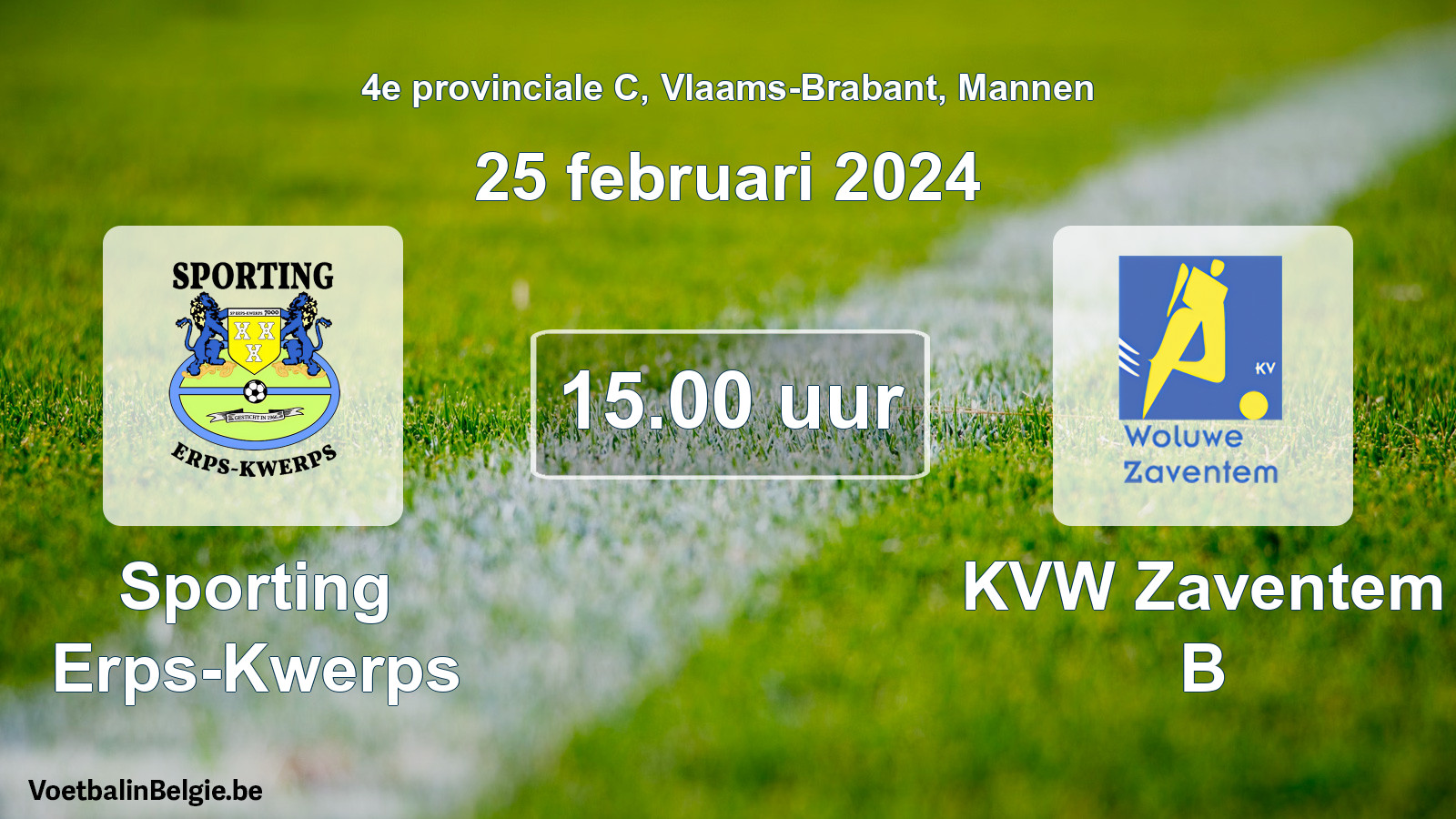 Geplande wedstrijd mannenvoetbal: Sporting Erps-Kwerps - KVW Zaventem B (25 februari 2024)
