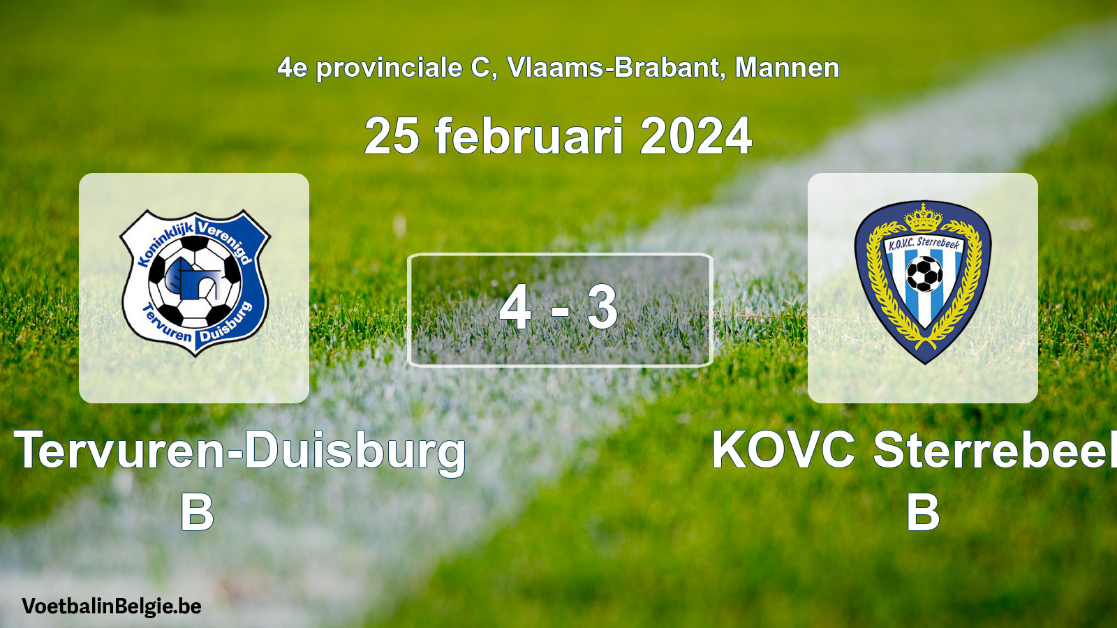 Gespeelde wedstrijd mannenvoetbal: KV Tervuren-Duisburg B - KOVC Sterrebeek B 4 - 3 (25 februari 2024)