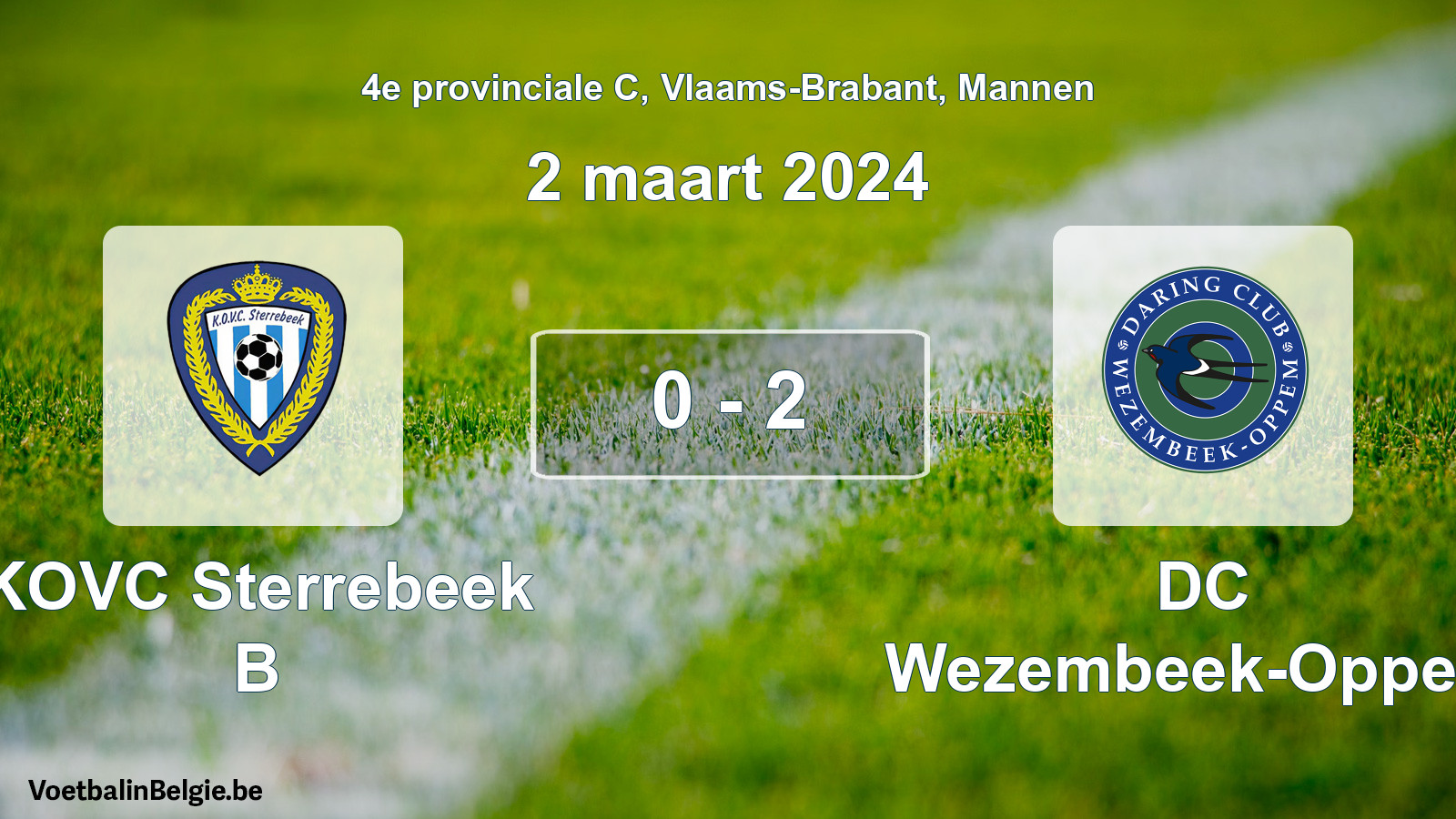 Gespeelde wedstrijd mannenvoetbal: KOVC Sterrebeek B - DC Wezembeek-Oppem 0 - 2 (2 maart 2024)