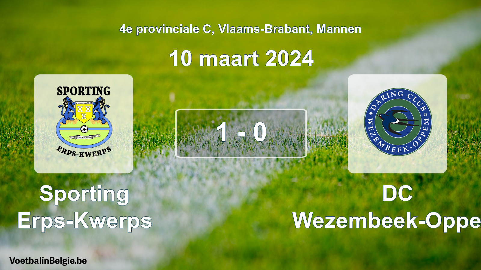 Gespeelde wedstrijd mannenvoetbal: Sporting Erps-Kwerps - DC Wezembeek-Oppem 1 - 0 (10 maart 2024)
