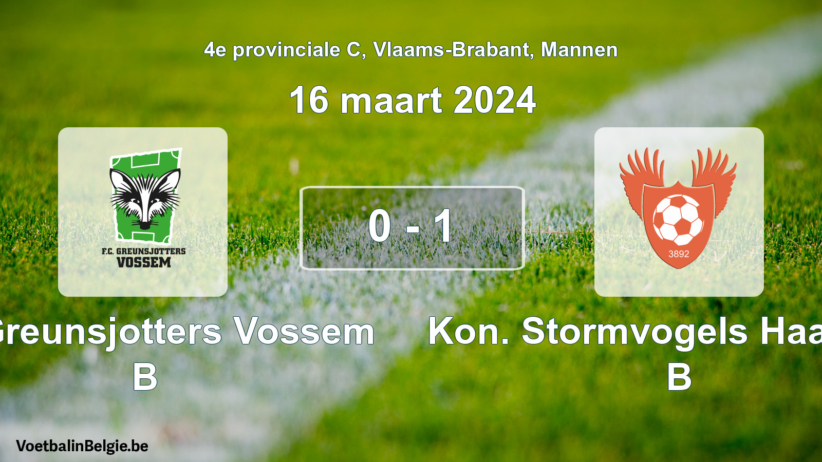 Gespeelde wedstrijd mannenvoetbal: FC Greunsjotters Vossem B - Kon. Stormvogels Haasrode B 0 - 1 (16 maart 2024)