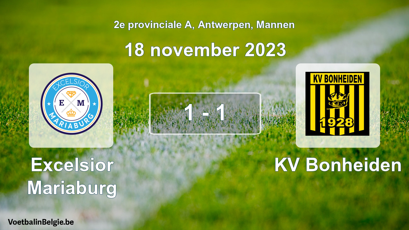 Gespeelde wedstrijd mannenvoetbal: Excelsior Mariaburg - KV Bonheiden 1 - 1 (18 november 2023)