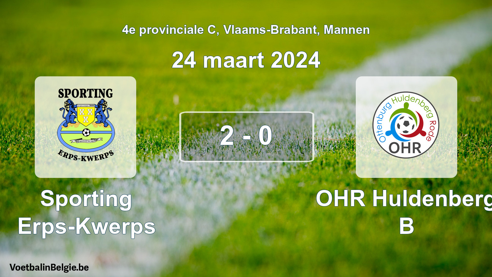 Gespeelde wedstrijd mannenvoetbal: Sporting Erps-Kwerps - OHR Huldenberg B 2 - 0 (24 maart 2024)