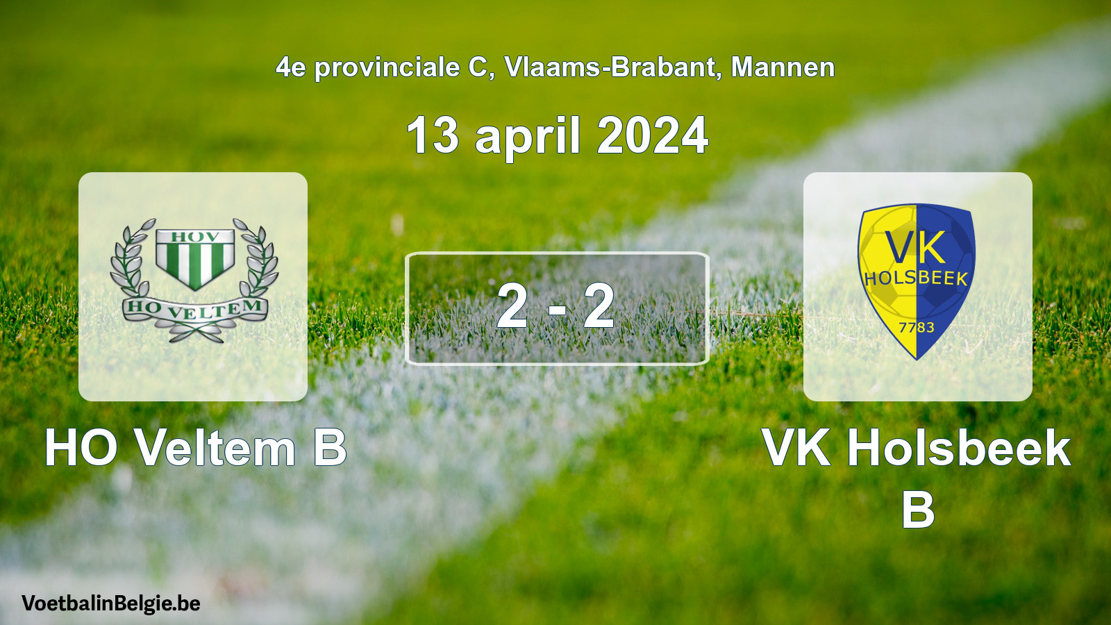 Gespeelde wedstrijd mannenvoetbal: HO Veltem B - VK Holsbeek B 2 - 2 (13 april 2024)