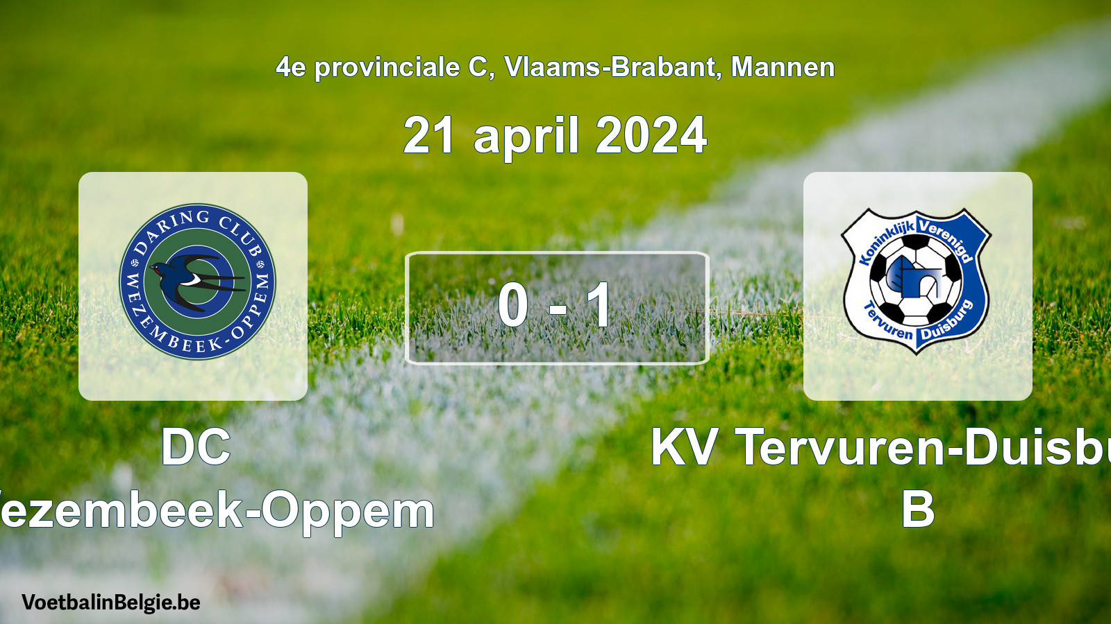 Gespeelde wedstrijd mannenvoetbal: DC Wezembeek-Oppem - KV Tervuren-Duisburg B 0 - 1 (21 april 2024)