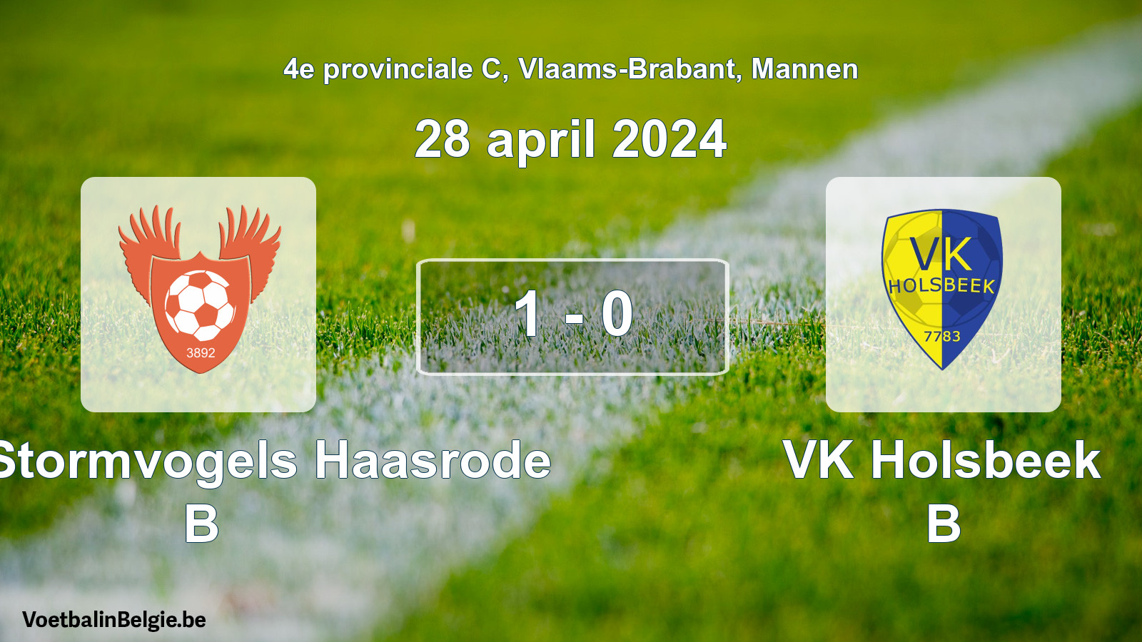 Gespeelde wedstrijd mannenvoetbal: Kon. Stormvogels Haasrode B - VK Holsbeek B 1 - 0 (28 april 2024)