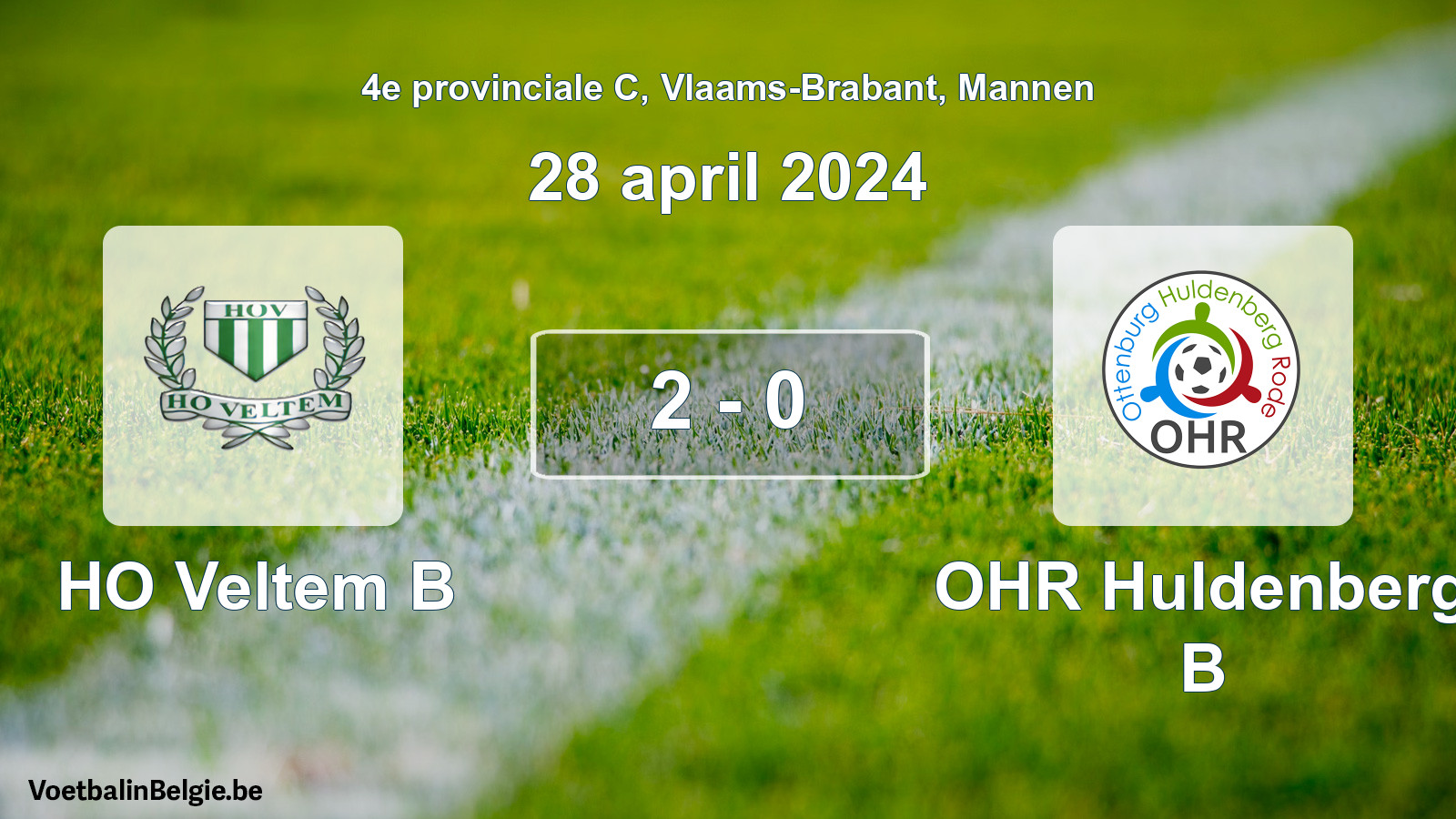 Gespeelde wedstrijd mannenvoetbal: HO Veltem B - OHR Huldenberg B 2 - 0 (28 april 2024)