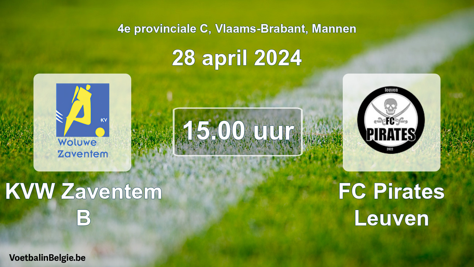 Geplande wedstrijd mannenvoetbal: KVW Zaventem B - FC Pirates Leuven (28 april 2024)
