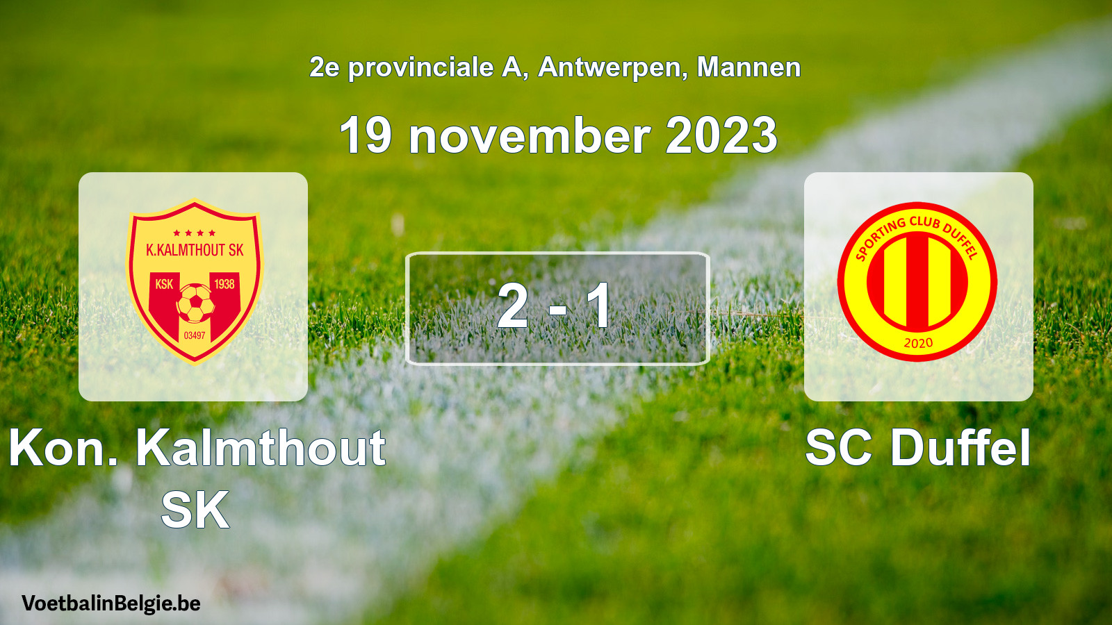 Gespeelde wedstrijd mannenvoetbal: Kon. Kalmthout SK - SC Duffel 2 - 1 (19 november 2023)
