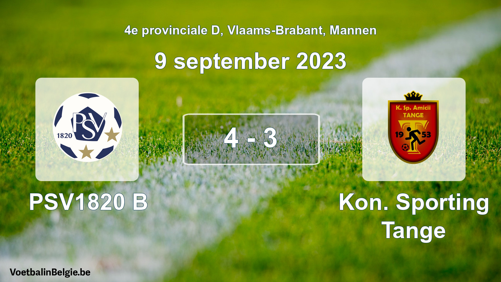 Gespeelde wedstrijd mannenvoetbal: PSV1820 B - Kon. Sporting Tange 4 - 3 (9 september 2023)
