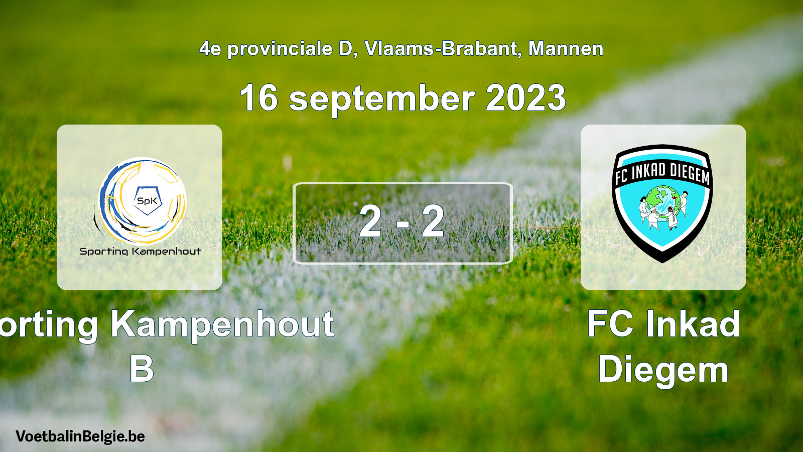 Gespeelde wedstrijd mannenvoetbal: Sporting Kampenhout B - FC Inkad Diegem 2 - 2 (16 september 2023)