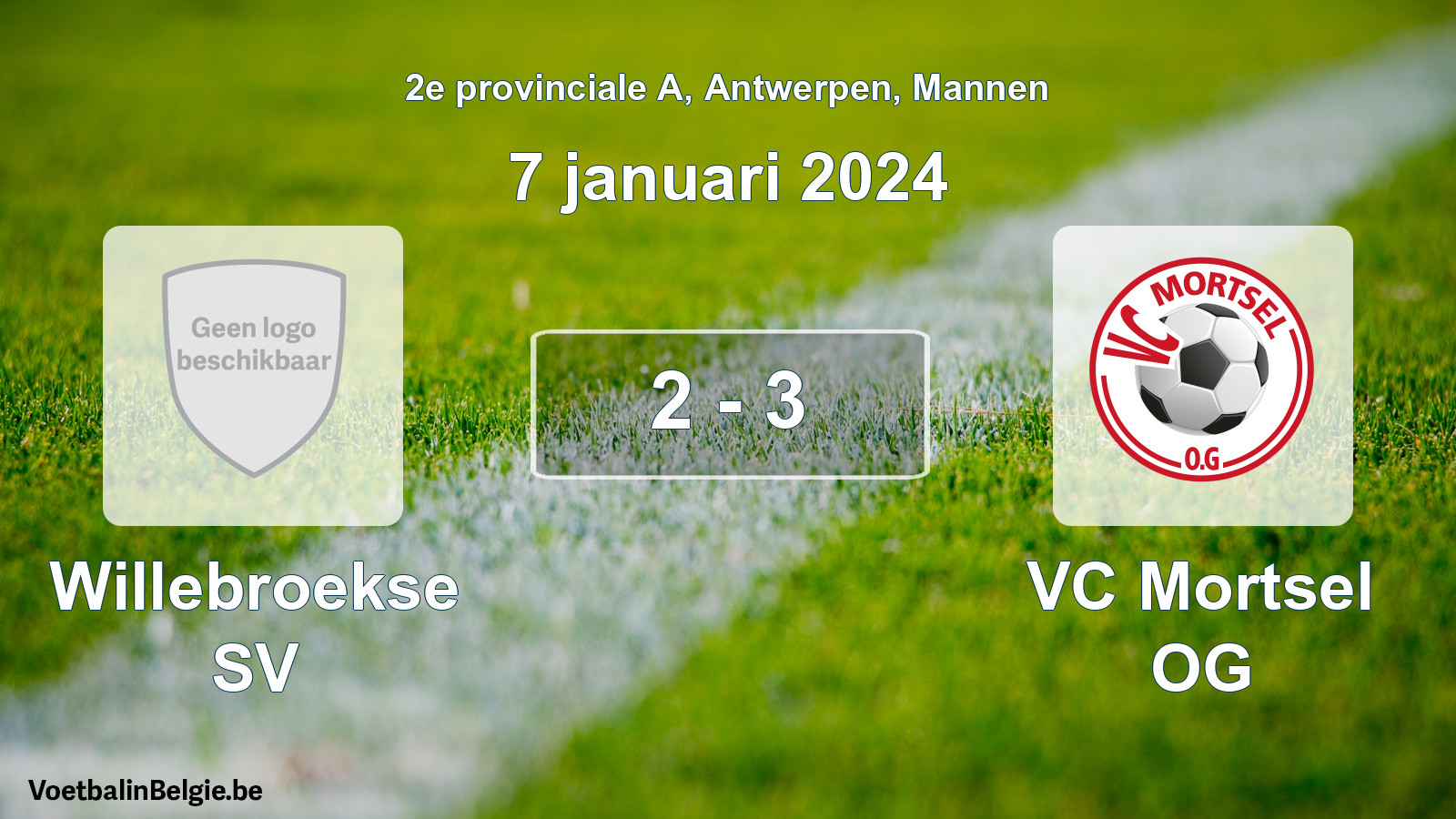 Gespeelde wedstrijd mannenvoetbal: Willebroekse SV - VC Mortsel OG 2 - 3 (7 januari 2024)