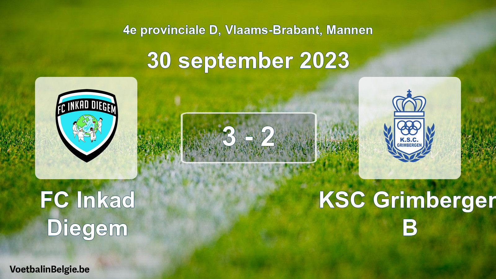Gespeelde wedstrijd mannenvoetbal: FC Inkad Diegem - KSC Grimbergen B 3 - 2 (30 september 2023)