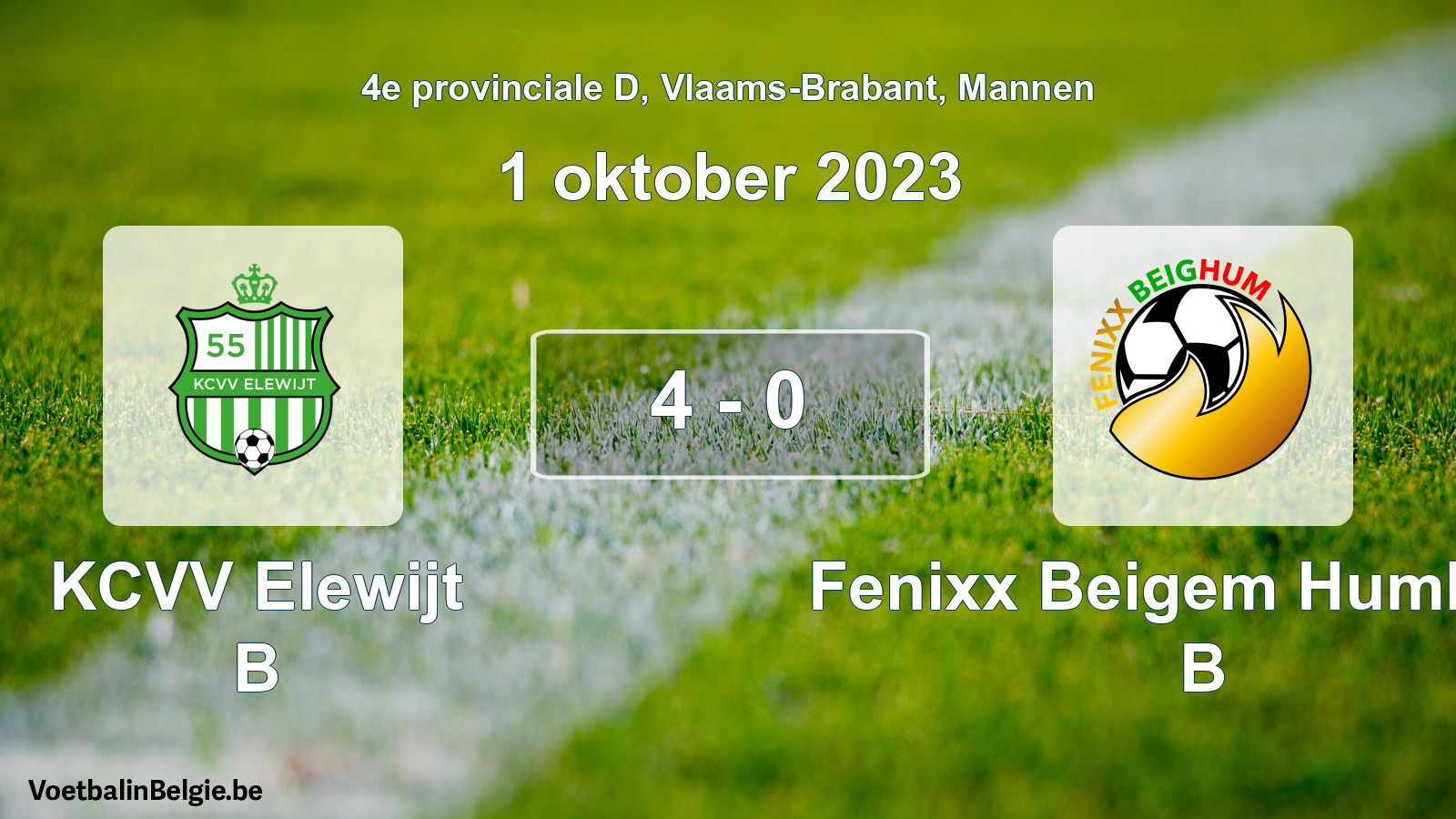 Gespeelde wedstrijd mannenvoetbal: KCVV Elewijt B - Fenixx Beigem Humbeek B 4 - 0 (1 oktober 2023)