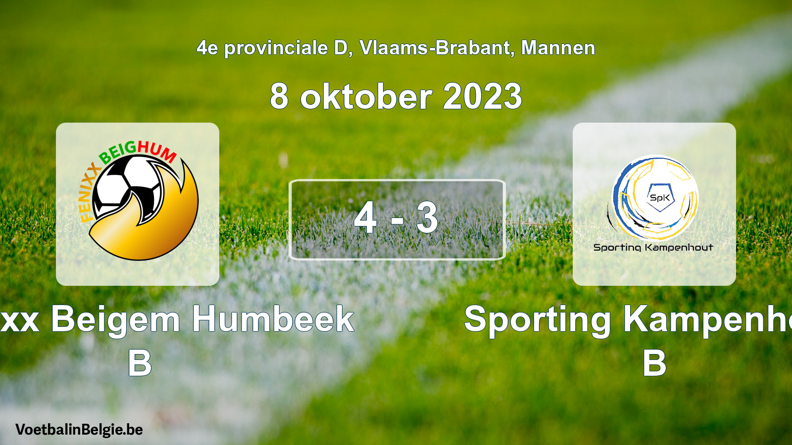 Gespeelde wedstrijd mannenvoetbal: Fenixx Beigem Humbeek B - Sporting Kampenhout B 4 - 3 (8 oktober 2023)