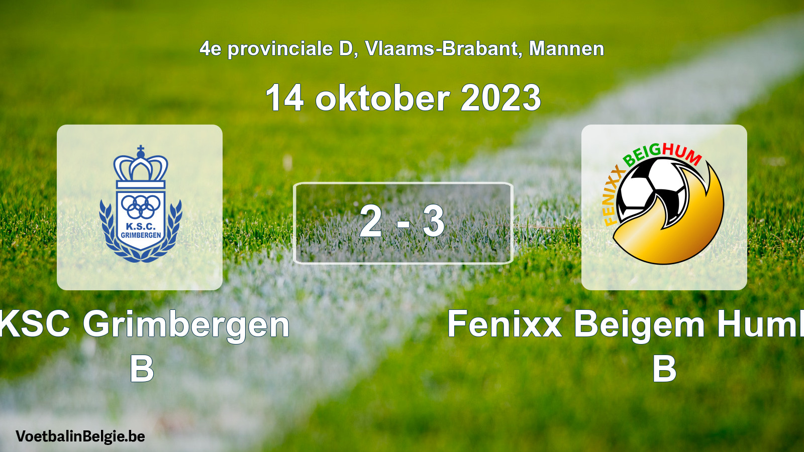 Gespeelde wedstrijd mannenvoetbal: KSC Grimbergen B - Fenixx Beigem Humbeek B 2 - 3 (14 oktober 2023)