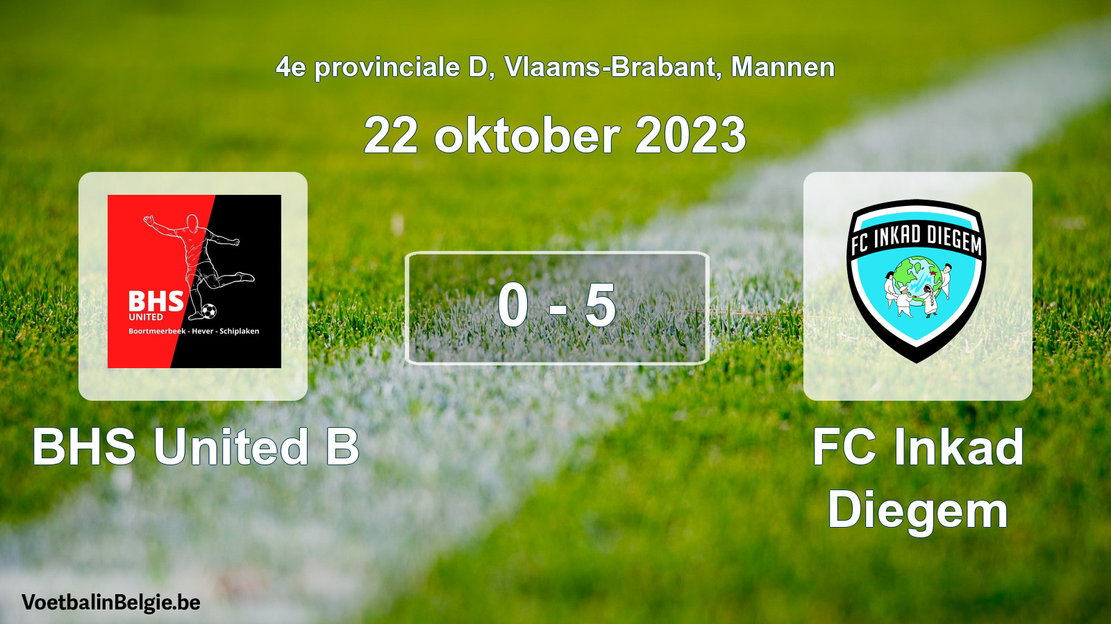 Gespeelde wedstrijd mannenvoetbal: BHS United B - FC Inkad Diegem 0 - 5 (22 oktober 2023)