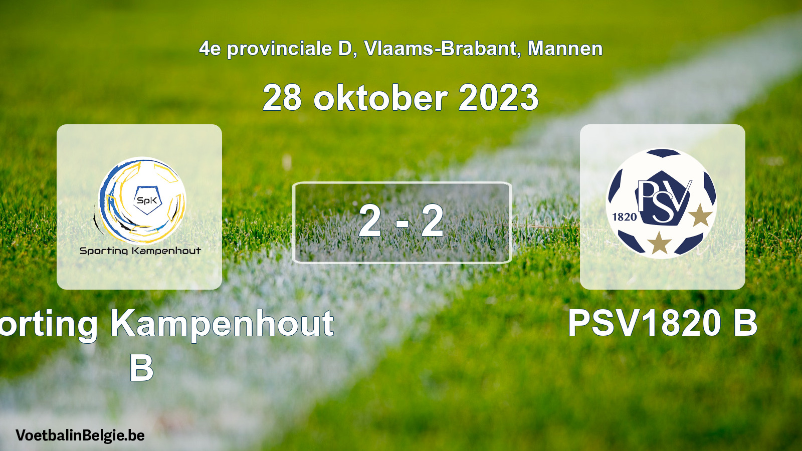 Gespeelde wedstrijd mannenvoetbal: Sporting Kampenhout B - PSV1820 B 2 - 2 (28 oktober 2023)