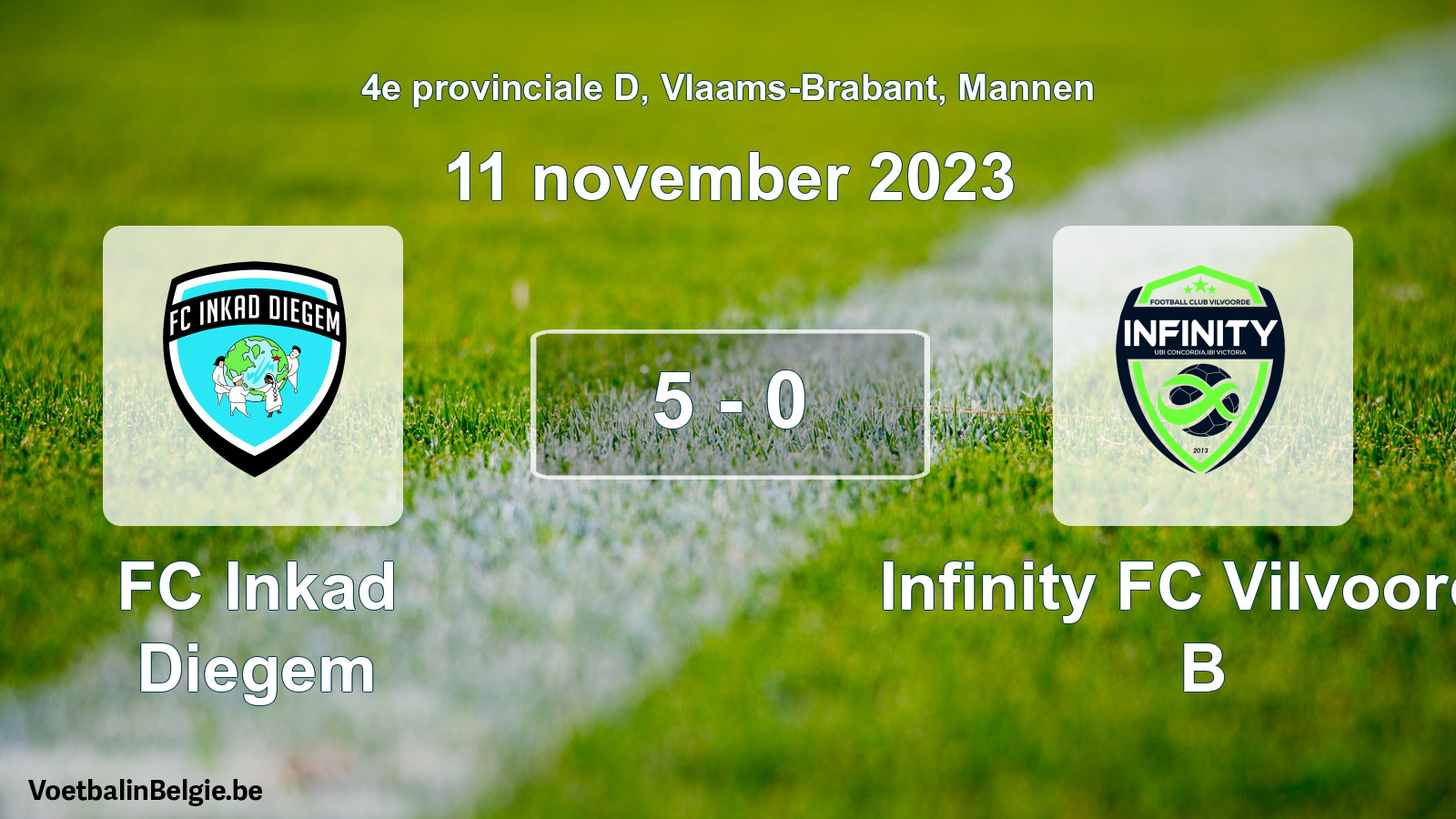 Gespeelde wedstrijd mannenvoetbal: FC Inkad Diegem - Infinity FC Vilvoorde B 5 - 0 (11 november 2023)