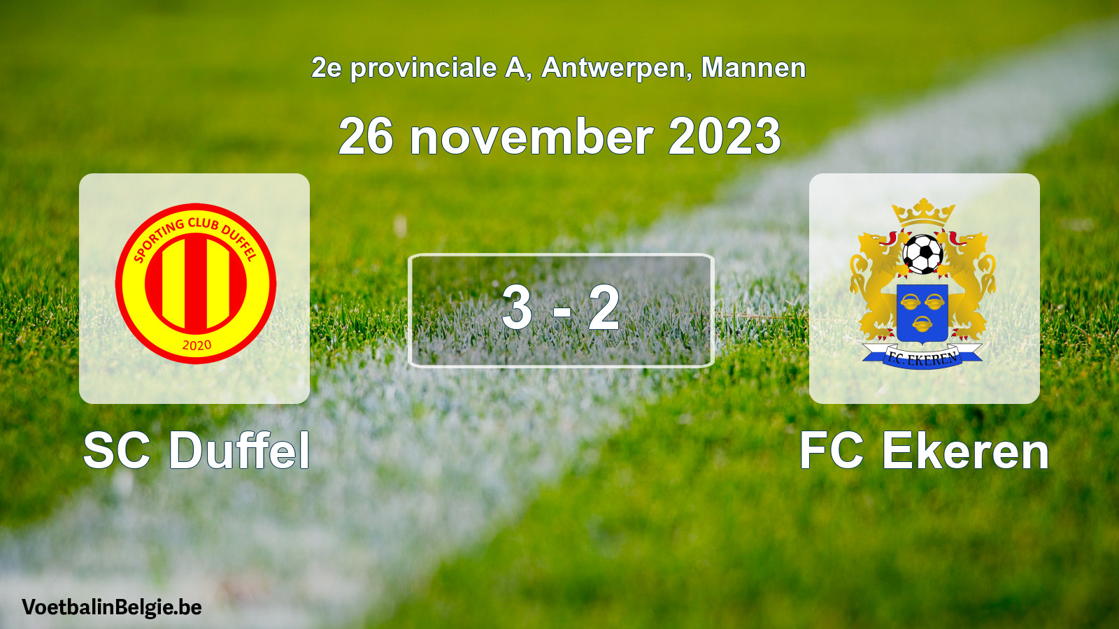 Gespeelde wedstrijd mannenvoetbal: SC Duffel - FC Ekeren 3 - 2 (26 november 2023)