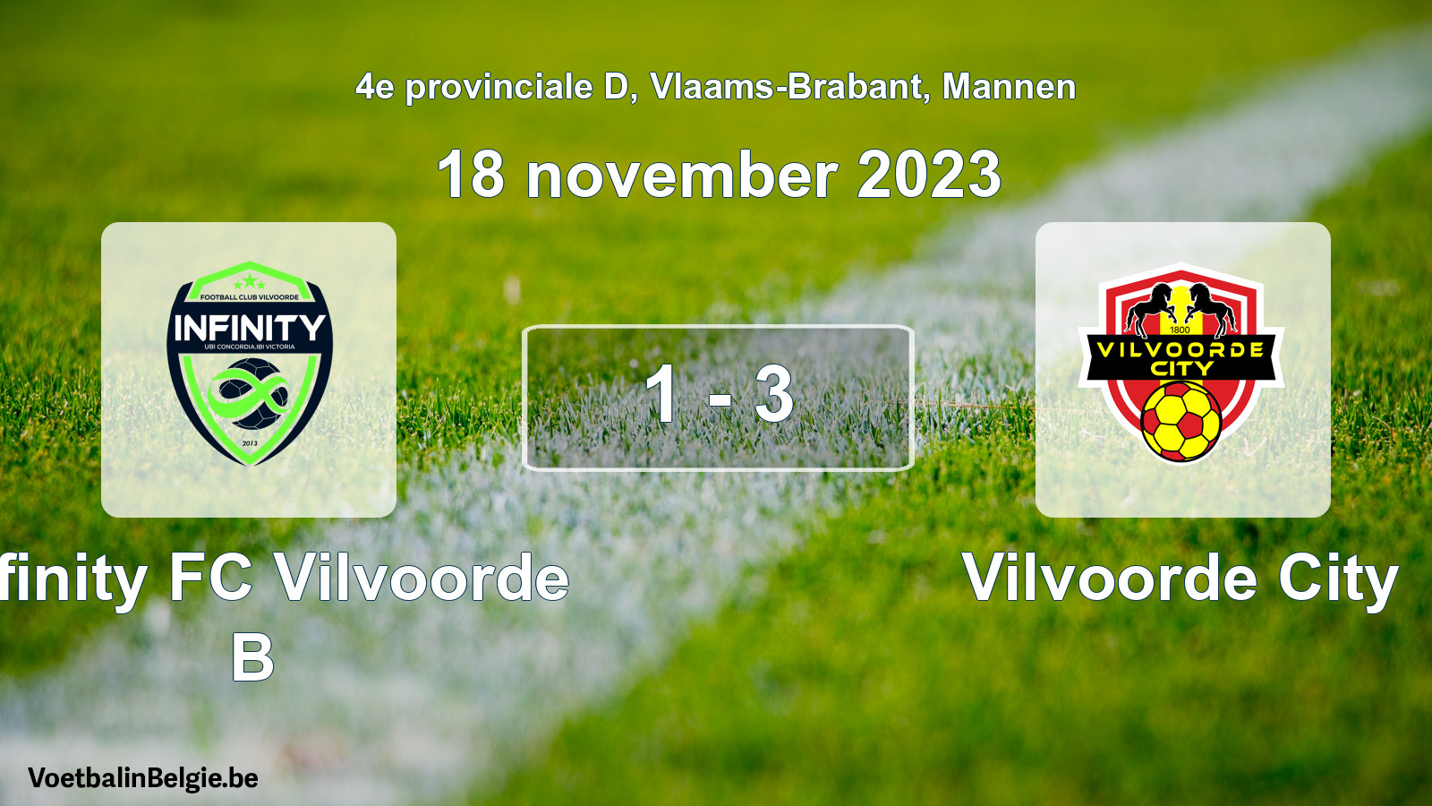 Gespeelde wedstrijd mannenvoetbal: Infinity FC Vilvoorde B - Vilvoorde City 1 - 3 (18 november 2023)