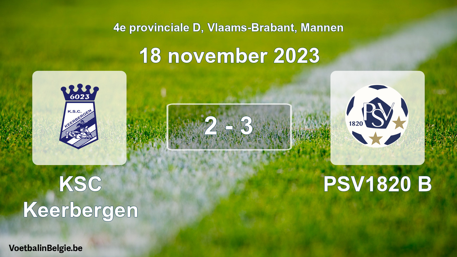 Gespeelde wedstrijd mannenvoetbal: KSC Keerbergen - PSV1820 B 2 - 3 (18 november 2023)