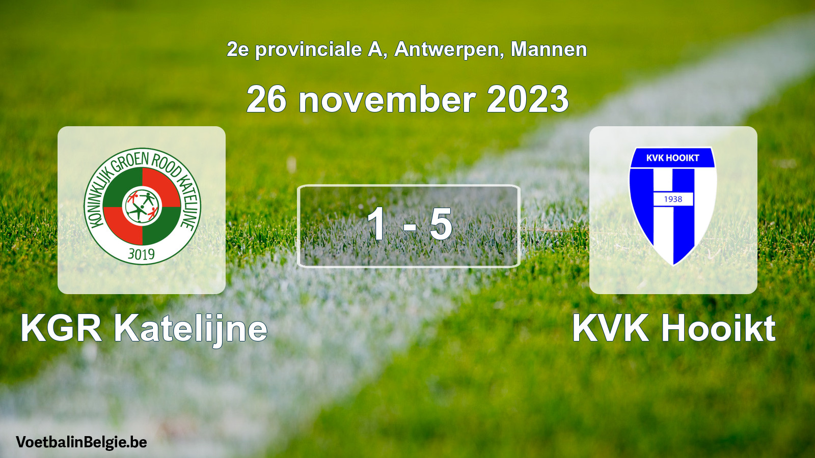 Gespeelde wedstrijd mannenvoetbal: KGR Katelijne - KVK Hooikt 1 - 5 (26 november 2023)