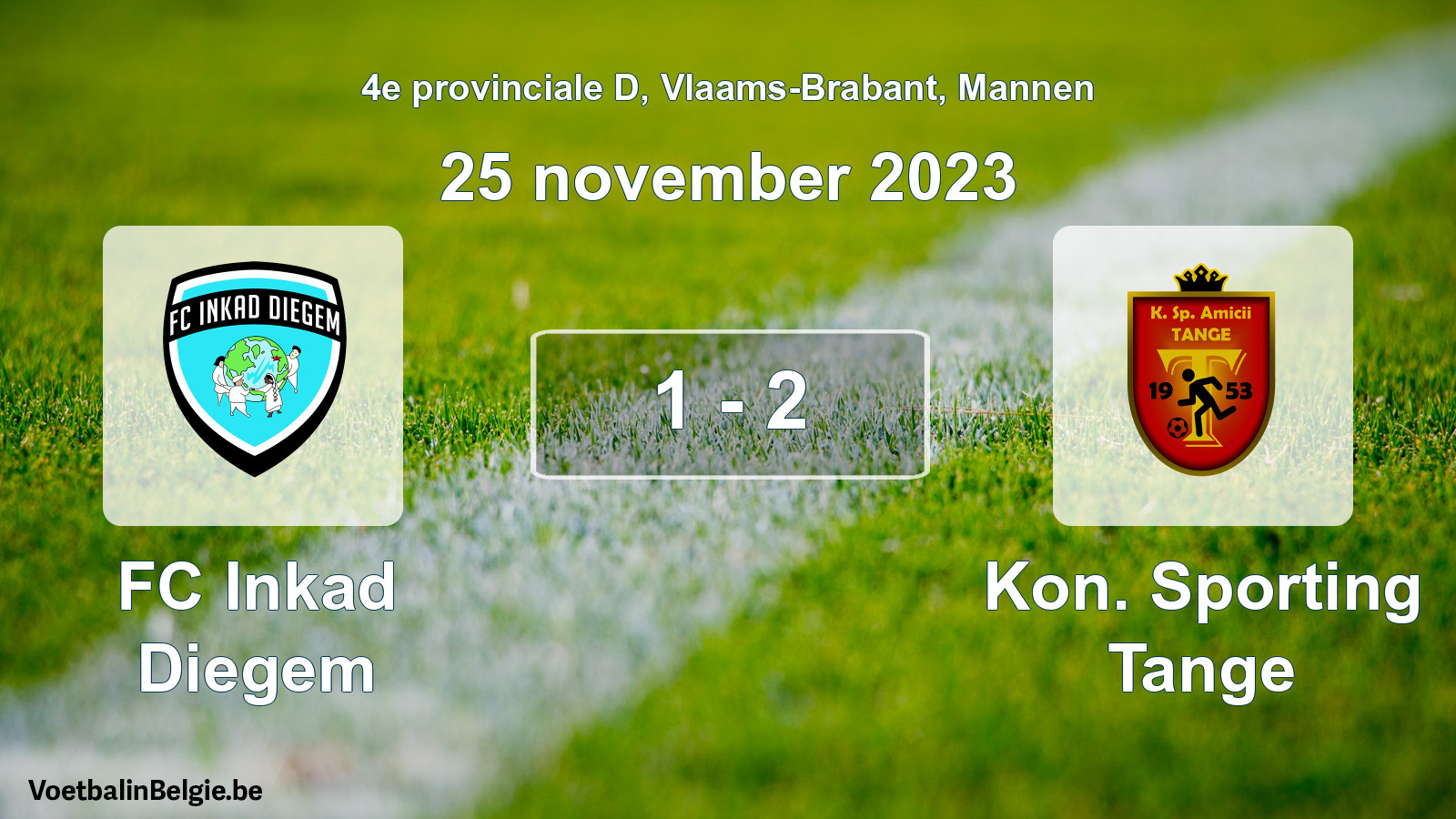 Gespeelde wedstrijd mannenvoetbal: FC Inkad Diegem - Kon. Sporting Tange 1 - 2 (25 november 2023)