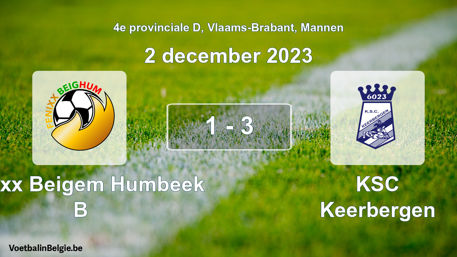 Gespeelde wedstrijd mannenvoetbal: Fenixx Beigem Humbeek B - KSC Keerbergen 1 - 3 (2 december 2023)
