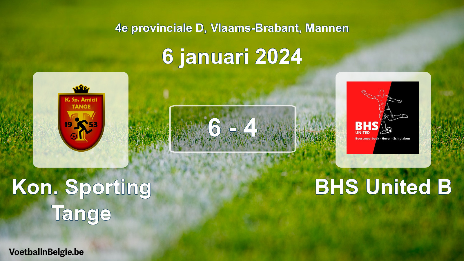 Gespeelde wedstrijd mannenvoetbal: Kon. Sporting Tange - BHS United B 6 - 4 (6 januari 2024)