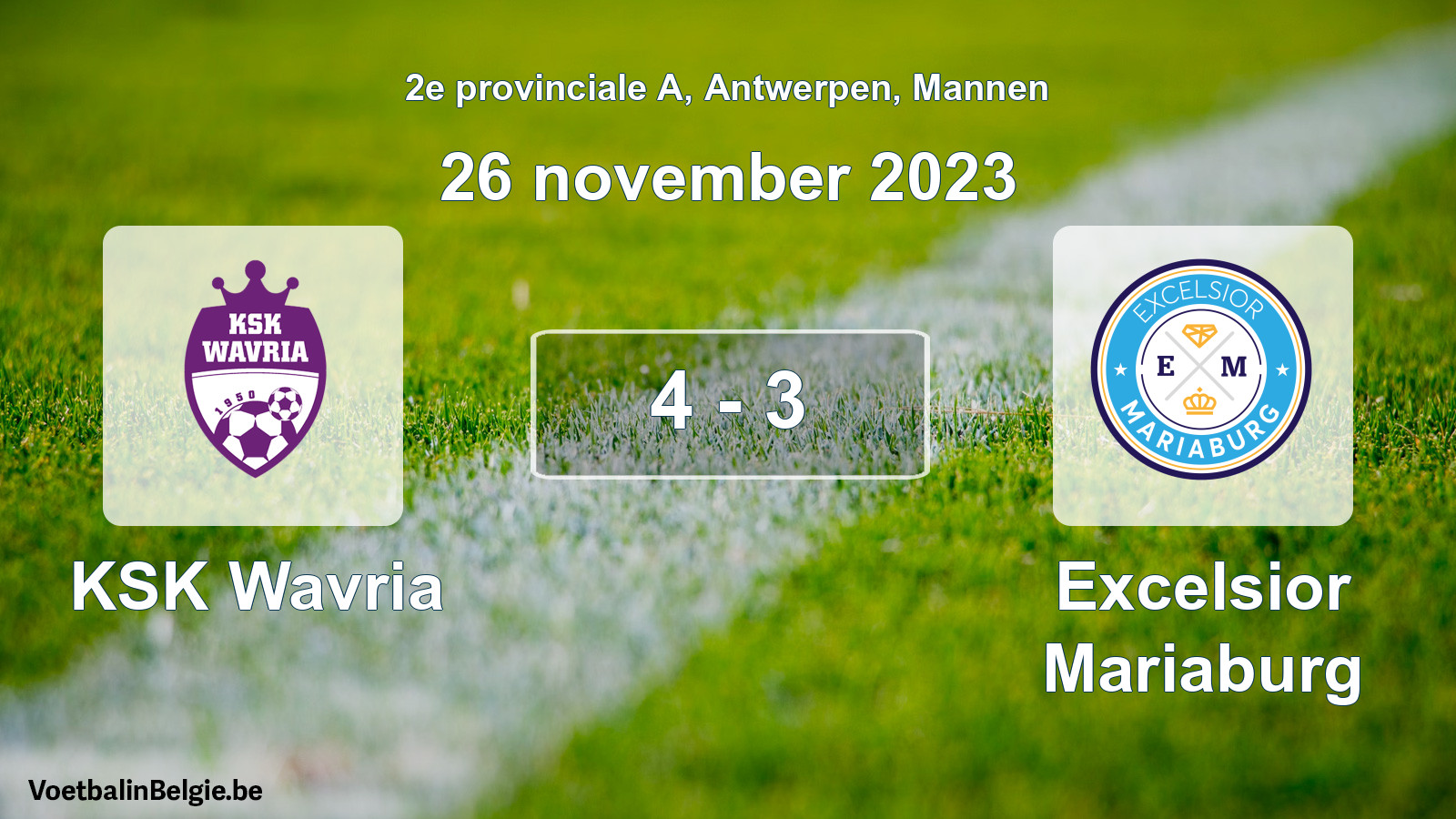 Gespeelde wedstrijd mannenvoetbal: KSK Wavria - Excelsior Mariaburg 4 - 3 (26 november 2023)