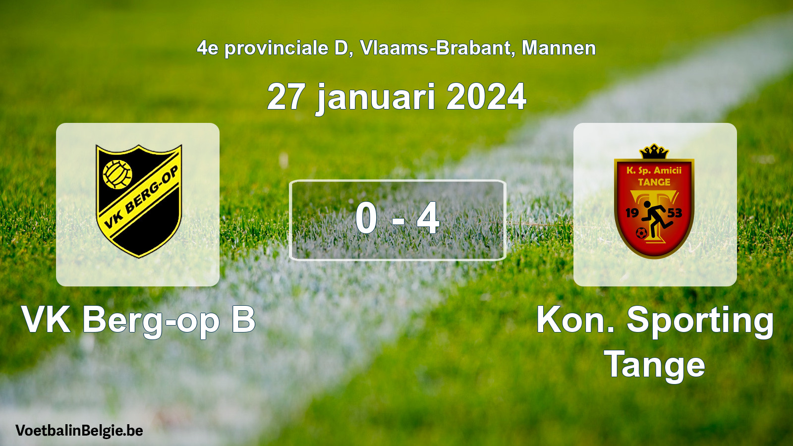 Gespeelde wedstrijd mannenvoetbal: VK Berg-op B - Kon. Sporting Tange 0 - 4 (27 januari 2024)
