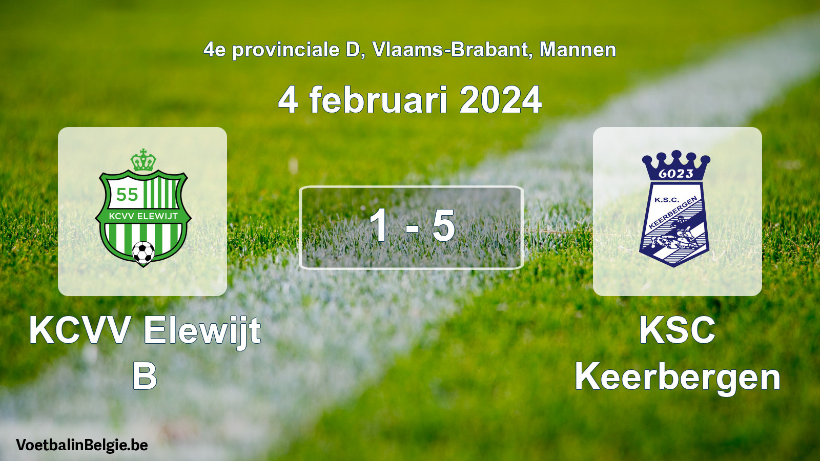 Gespeelde wedstrijd mannenvoetbal: KCVV Elewijt B - KSC Keerbergen 1 - 5 (4 februari 2024)