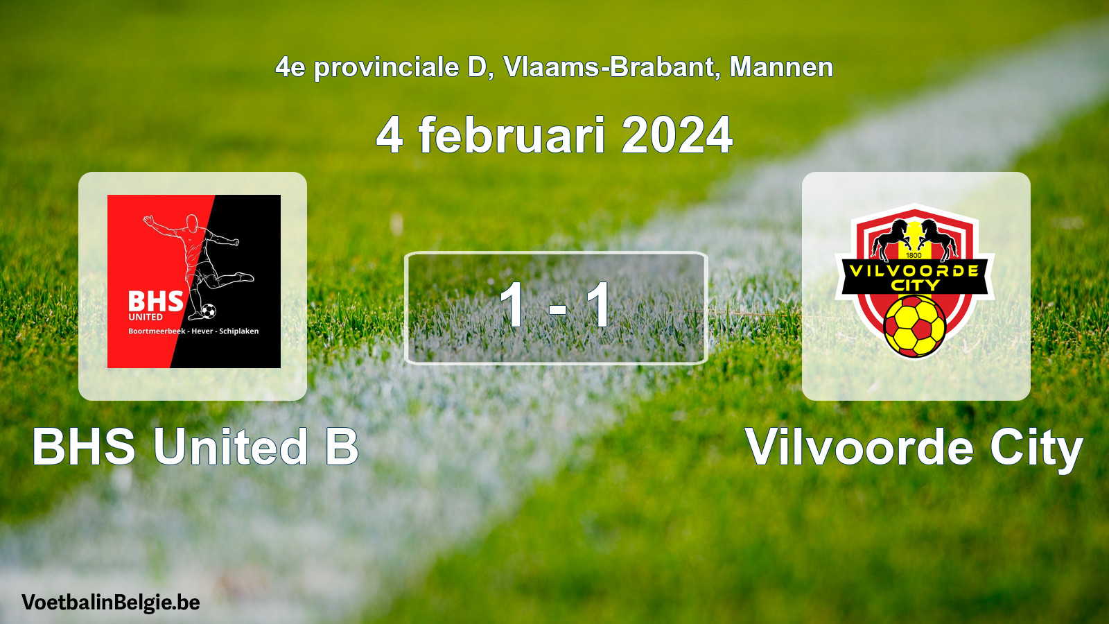 Gespeelde wedstrijd mannenvoetbal: BHS United B - Vilvoorde City 1 - 1 (4 februari 2024)