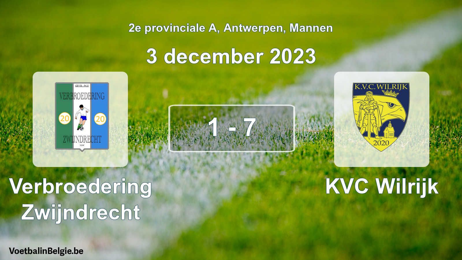 Gespeelde wedstrijd mannenvoetbal: Verbroedering Zwijndrecht - KVC Wilrijk 1 - 7 (3 december 2023)