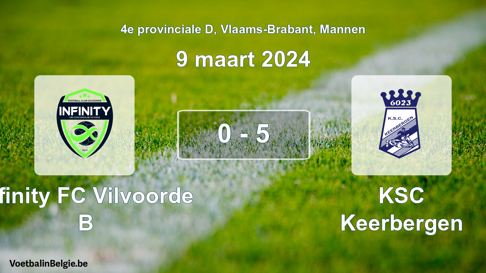 Gespeelde wedstrijd mannenvoetbal: Infinity FC Vilvoorde B - KSC Keerbergen 0 - 5 (9 maart 2024)
