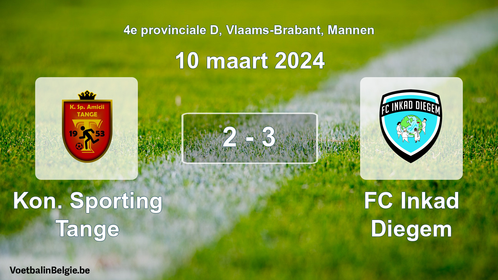 Gespeelde wedstrijd mannenvoetbal: Kon. Sporting Tange - FC Inkad Diegem 2 - 3 (10 maart 2024)