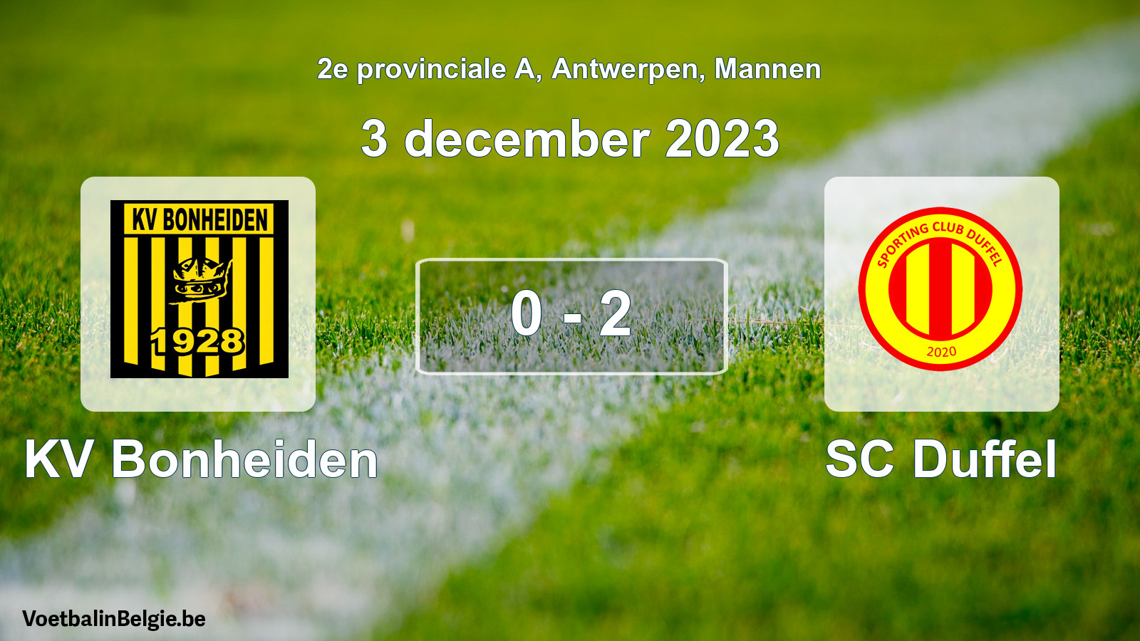 Gespeelde wedstrijd mannenvoetbal: KV Bonheiden - SC Duffel 0 - 2 (3 december 2023)