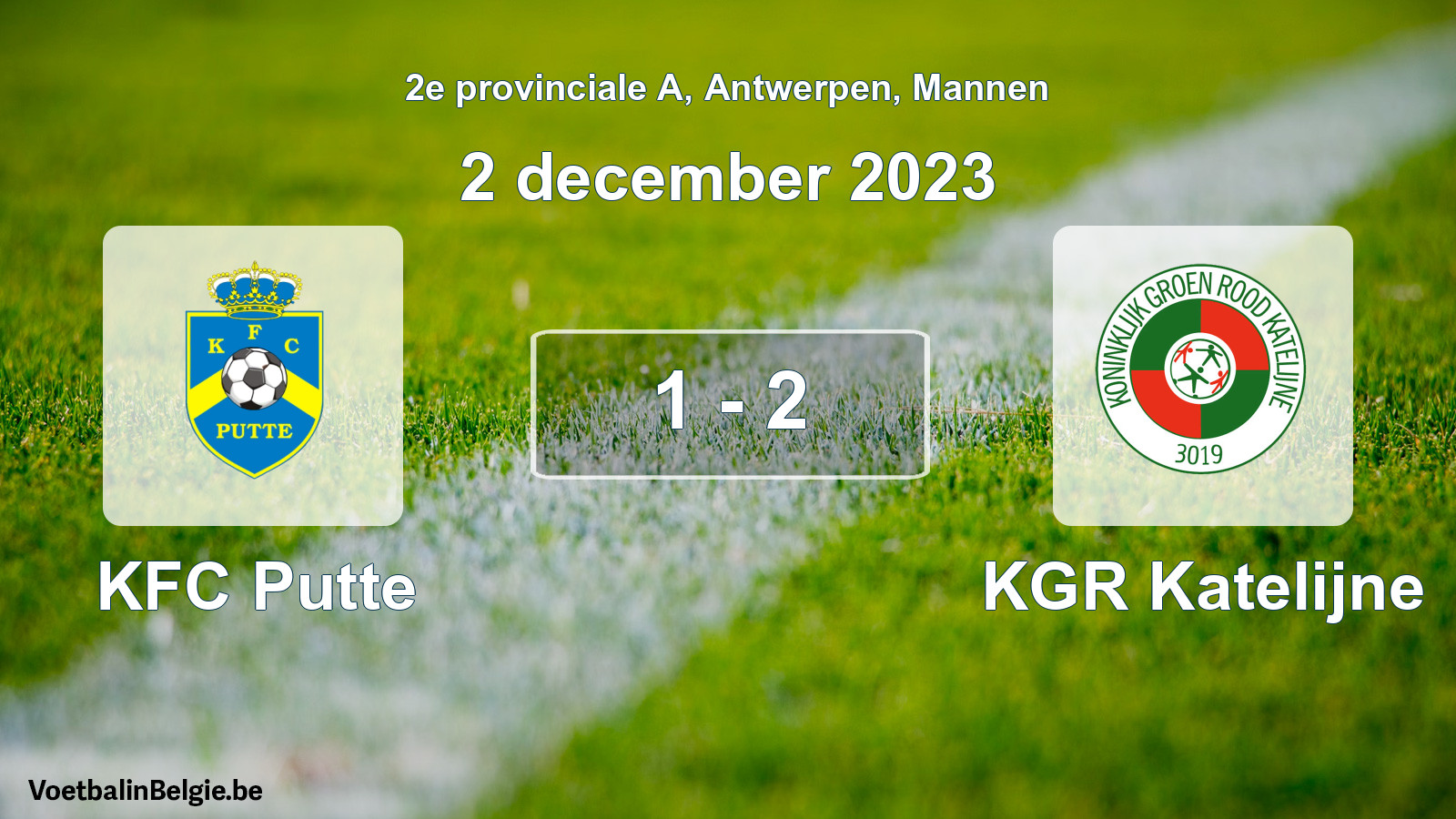 Gespeelde wedstrijd mannenvoetbal: KFC Putte - KGR Katelijne 1 - 2 (2 december 2023)