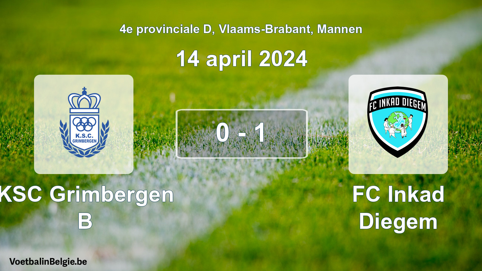 Gespeelde wedstrijd mannenvoetbal: KSC Grimbergen B - FC Inkad Diegem 0 - 1 (14 april 2024)