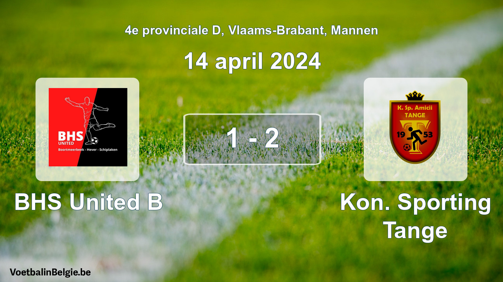 Gespeelde wedstrijd mannenvoetbal: BHS United B - Kon. Sporting Tange 1 - 2 (14 april 2024)