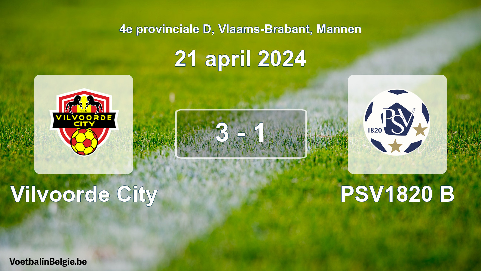 Gespeelde wedstrijd mannenvoetbal: Vilvoorde City - PSV1820 B 3 - 1 (21 april 2024)
