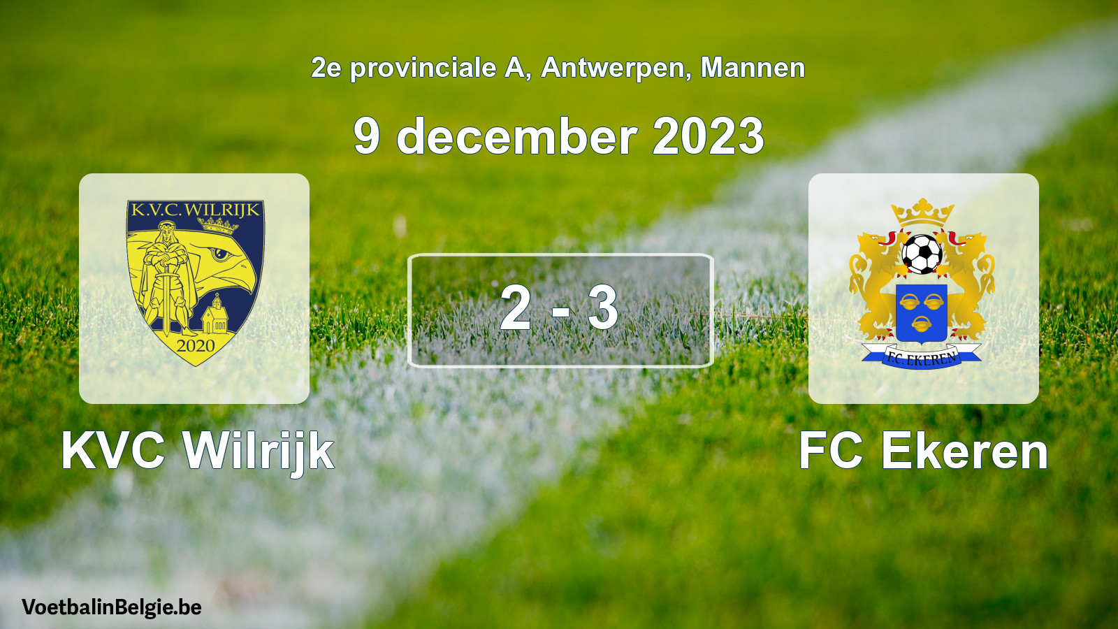 Gespeelde wedstrijd mannenvoetbal: KVC Wilrijk - FC Ekeren 2 - 3 (9 december 2023)