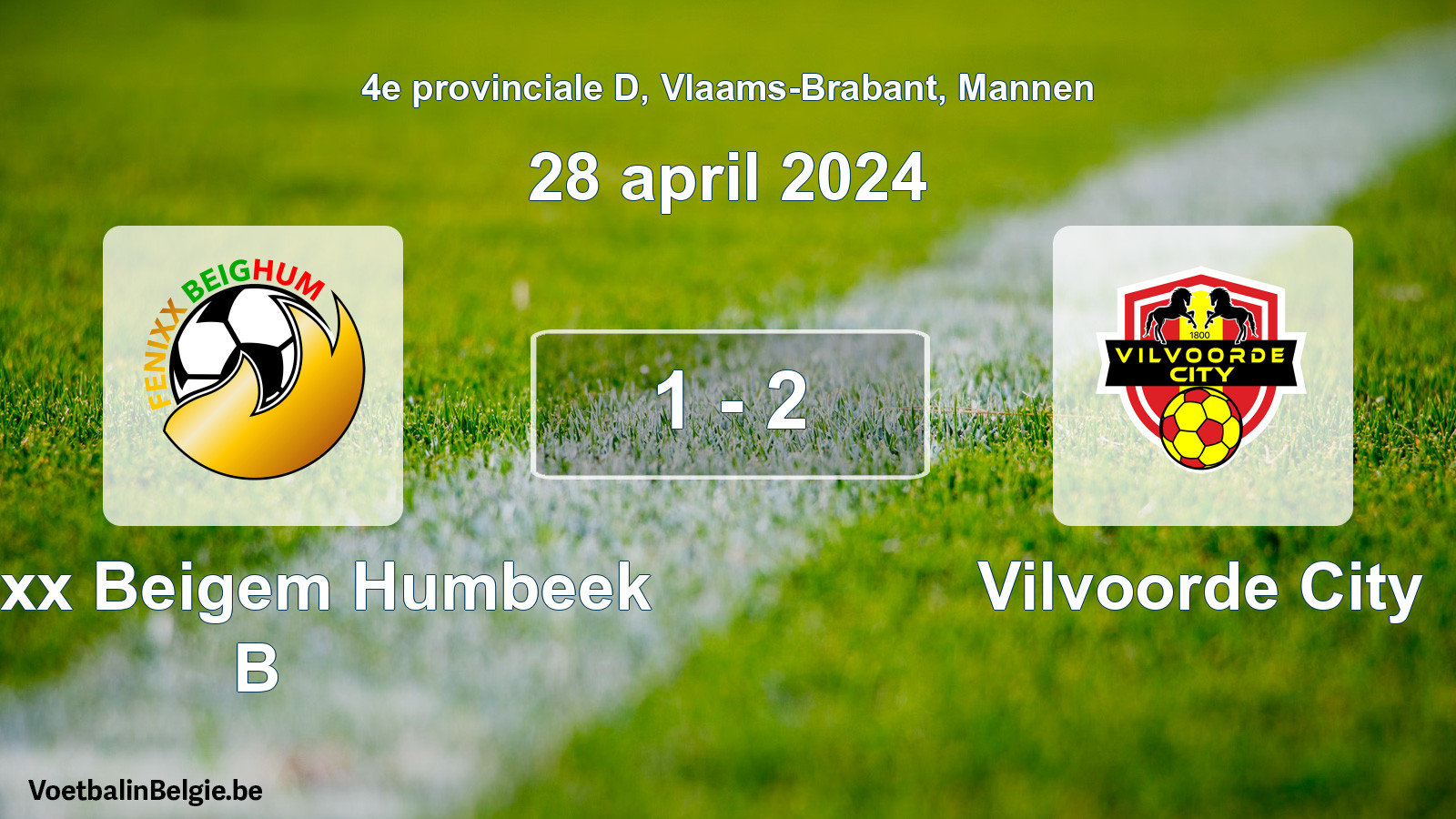 Gespeelde wedstrijd mannenvoetbal: Fenixx Beigem Humbeek B - Vilvoorde City 1 - 2 (28 april 2024)